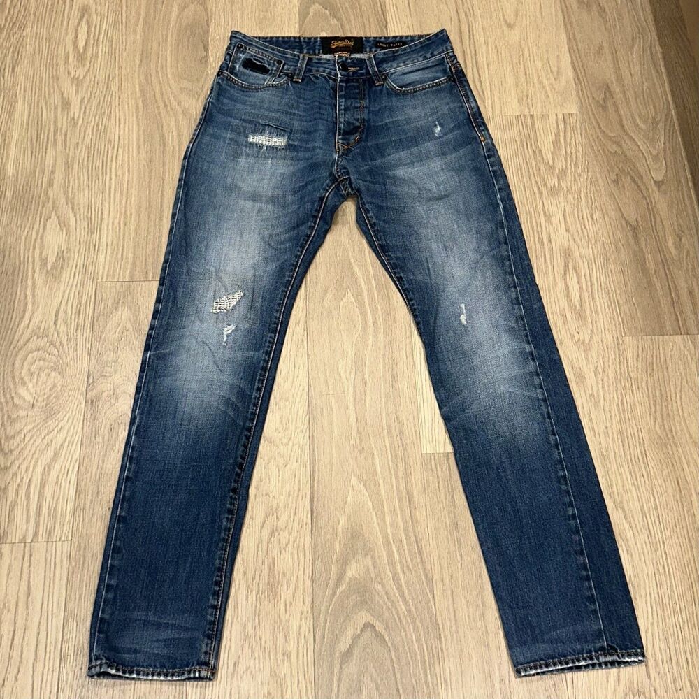 SuperDry Biker Edition Loose Taper Distressed Blue Jeans 29x30 (Tagged 30x32)